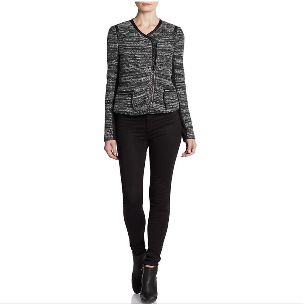 Rebecca Taylor Leather Trimmed Boucle Jacket - Picture 3 of 8